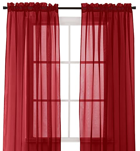 Elegant Comfort 2-Piece Sheer Panel with 2inch Rod Pocket - Window Curtains 40-inch Width X 84-inch Length, Burgundy