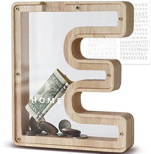 DBPBToU Hucha de Madera Transparente Personalizada, Cerdito para Niños, Creativa para Billetes - Regalo de Cumpleaños/Decoración del Hogar/Recuerdo (E)