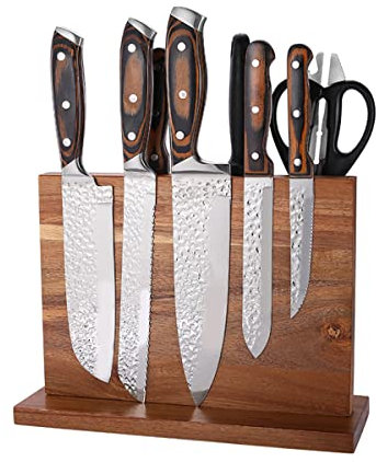 Redwestmelon Magnetic Knife Rack - Wooden Knife Block Holder with Double Sided Magnetic - Multifunctional Storage Knife Board for Knives, Scissors, Kitchen Cutlery