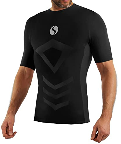 sesto senso Sportundertröjor för män, kortärmad, termoundertröja, kompressionströja, undertröja, svart, XXL/3XL