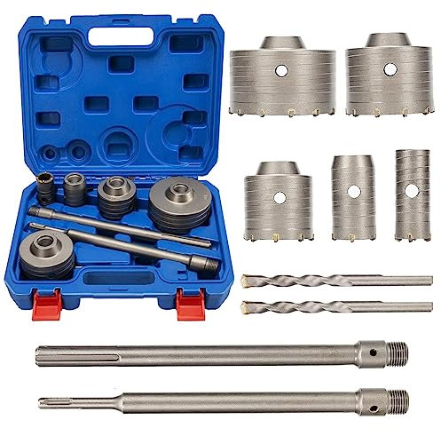 Ausla Concrete Hole Saw Drill Bit, 9Pcs Concrete Hole Saw Kit Hole Opener Drill Bit Kit 30/40/65/80/100 mm Tungsten Steel Hollow Hole Cutter with Shank for Cement Wall Hollow Brick