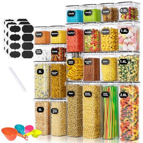 Cinnani Vorratsdosen Set of 24, Vorratsdosen mit Deckel Luftdicht Set, Müsli Schüttdose & Frischhaltedosen, BPA frei Mottensichere Küchen Organizer mit Etiketten Vorratsbehälter 2.8L 2L 1.4L 0.8L
