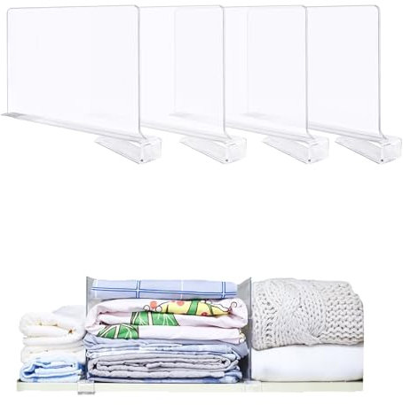 Hyacinthy 4 pcs separadores acrílico, armarios con separadores de estantes Transparentes, clasificadores, Shelf dividers Organizador de cajones, Dormitorio, Oficina de Cocina, Almacenamiento de Ropa