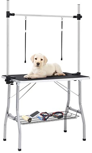 ZEYUAN Verstellbarer Trimmtisch für Hunde mit 2 Schlaufen und Korb, Hundefriseur Tisch, Hunde Zubehör, Frisiertisch Hund, Hundefriseur, Hunde Blower, Hundefriseur Zubehör,