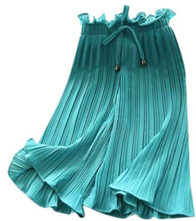 Vuncio Pantalon Léger Ado Fille été Fluide 2-11 Ans Ample a La Mode Pantalon Jambe Large Enfant Fille Fille été Chic Et Elegant Taille Elastique Confortable Casual Loisirs Baptême (Green, 8-9 Years)