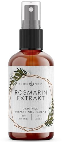 Rosmarinwasser 100ml | Für Haut & Haare von Nordic Pure | Vitalisierendes Rosmarin-Extrakt zur Pflege von dünnem, trockenem & brüchigem Haar | Rosmarin Hydrolat ohne Öl