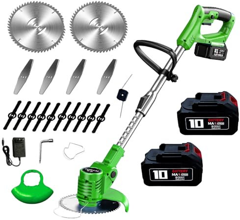 MOKEKA Tagliaerba a Batteria, Decespugliatore a batteria a 90° e Caricatore, tagliabordi elettrico con 3 Tipi di Lame, Testata Regolabile e Maniglia Telescopica Verde