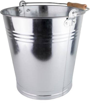 Secchio in Zinco da 10 Litri Con Manico in Legno - Decorativo, per Cenere, Robusto in Metallo, Versatile per Giardino, Casa e Costruzione - Diverse Misure