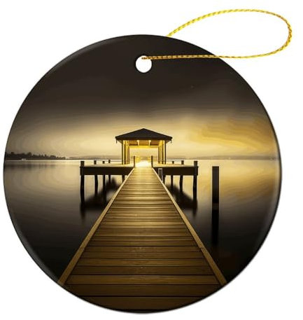 Personalized 2024 Christmas Ornaments Round Ceramic Ornament Pavilion on The Sea Christmas Tree Hanging Ornament 2.8 Xmas Keepsake for Xmas Family Party Holiday Decor