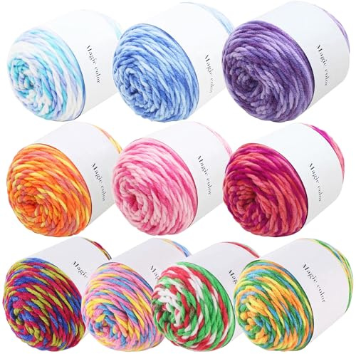 Yayatty Hilo de Tejer Acrílico Multicolor, 10 x 45g Hilo de Tejer a Mano Hilo de Ganchillo, Hilo de Algodón para Ganchillo para Tejer Manualidades y Ganchillo DIY Craft