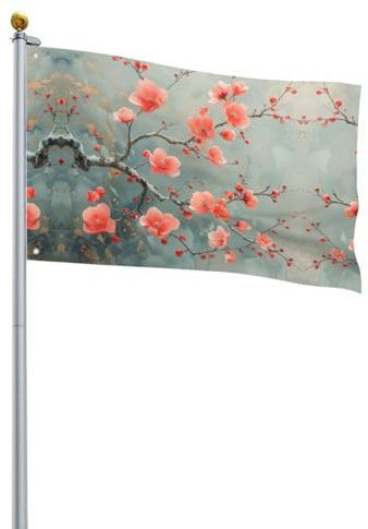 Drapeau de jardin décoratif avec imprimé fleur de prunier rouge sur une face pour l'extérieur des terres agricoles, décoration de pelouse