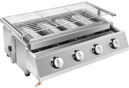 Biknltio Gasgrill mit 4 Brennern, mit Deckel aus Stahl, 2800 PA, 57 x 39 x 17,5 cm