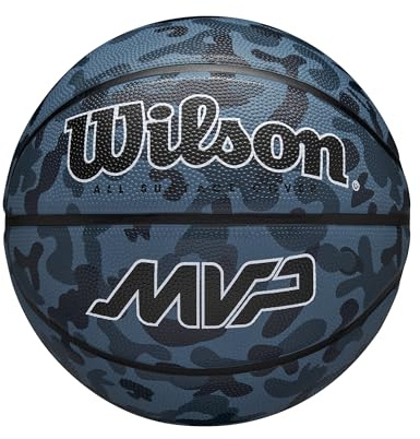 Wilson Balón de Baloncesto MVP Camo, Hecho de Goma Duradera, Rendimiento en Todas Las Superficies, Experimenta un Agarre y Control Mejorados, Color Azul, Tamaño 5