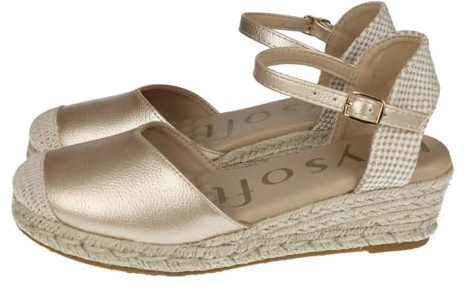 mysoft 25M102 Esparteñas de Cuña para Mujer Plataforma de Yute Punta Cerrada y Cierre con Hebilla Elegantes y Cómodas Mujer Alpargatas Platino 39