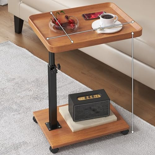 Tavolino regolabile girevole a 360°, a forma di C, con ruote, per divano, tavolo da spuntino, per soggiorno e camera da letto, rettangolare, design a tronchi