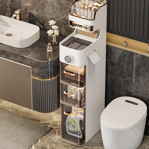 Armadietto da Bagno Sottile Multifunzionale 112.5x39.5x18cm - Mobile 4 Livelli con Ruote in Plastica - Impermeabile con Cassetti
