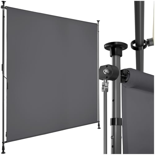tectake® tenda da sole per esterno verticale, tende da sole per esterno frangivista balcone senza fori, con manovella, poliestere opaco, protezione UV, aste telescopiche - 150 x 310 cm, Nero