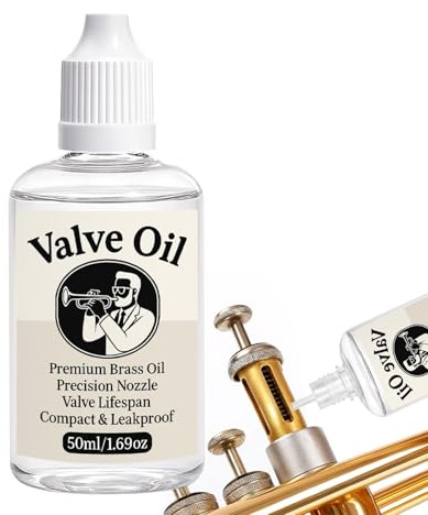 Brass Valve Oil 1.76oz for Trumpet, Trombone, French Horn, Tuba, Euphonium, All Brass Instruments Accessories | Valve and Rotor Lubricant - Odorless, Corrosion Protection Formula - Easy to Use (50ml)