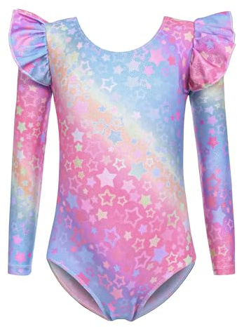 Arshiner Fille Justaucorps de gymnastique uni à manches flottantes Justaucorps pour enfants à manches longues Maillots de Danse classique Tenue de gymnastique pour filles 3-10 ans