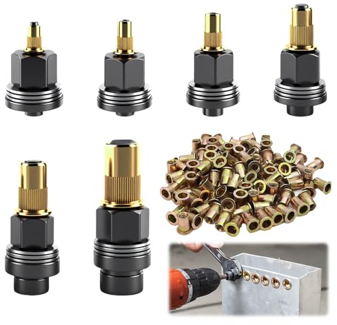 SGZIOO 186 Stück Gewindenieten Zange Set, Nietmutternzange Set, für M3, M4, M5, M6, M8, M10 Nietenzange Nietmuttern Set, Nietmutter Werkzeug Manuelle Nietmaschine, Jeweil 30 M3/M4/M5/M6/M8/M10-Muttern