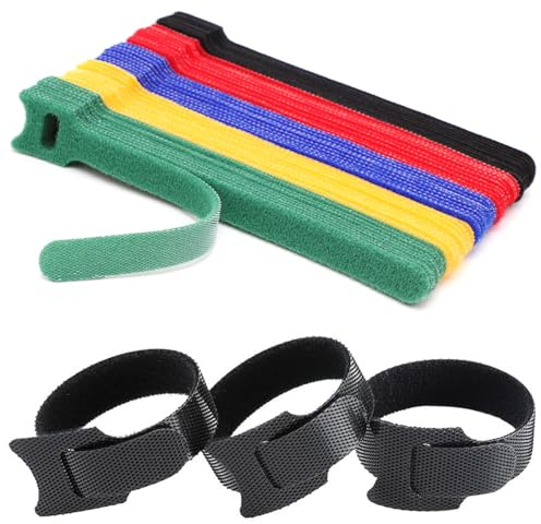 QZKJQDD 100 stycken kardborrband, buntband, återförslutningsbara, kardborrband, kabelband för kabelhantering, justerbart kardborrband för hemmakontor, kontor och kabelarrangör (5 färger)