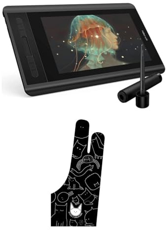 XP-PEN Artist12 11.6 Inch FHD Drawing Monitor Pen Display Graphic Monitor & XPPen Digital Drawing Glove - Two-Finger Artist Glove with Cute Cat Print