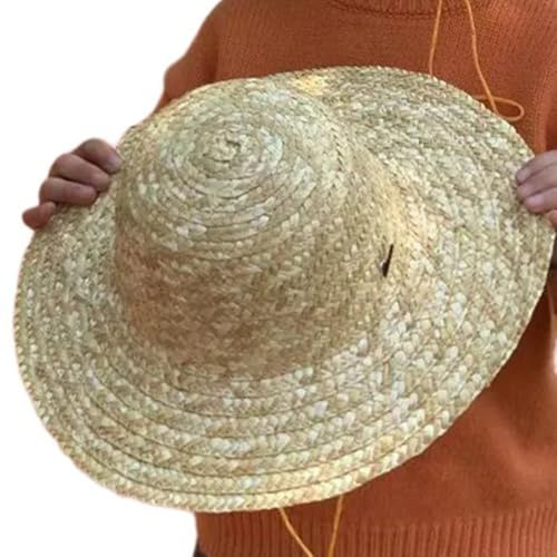 MALSSE Sombrero de paja natural para niños, niñas, niños, resistente al sol, granjero, ala ancha, playa, niños, fotos, playa, viajes, sombrero, caqui, Diameter 35CM