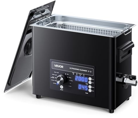 VEVOR Limpiador Ultrasónico 6 L, Máquina de Ultrasonido para Limpieza con Control de Perilla, de Acero Inoxidable, con Cesta y Bola de Limpieza para Relojes, Maquinillas de Afeitar, Joyas, Negro