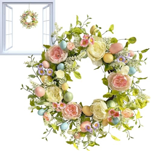 Corona di Pasqua - Decorazioni artificiali a forma di da 40 cm, decorazione per porta per Pasqua, per giardino, finestra, portico, soggiorno, casa, festa, vacanza, giornaliera