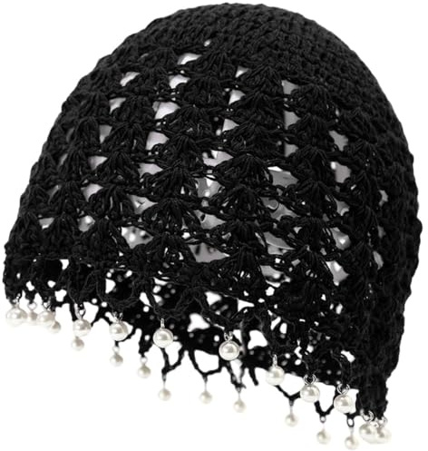 HiyyFloy Bonnet Slouchy Au Crochet, Tricoté À Main, Bonnet D'été À Bordure Perlée, Bonnet Extensible Ajouré pour Plage Les Voyages