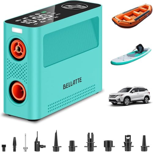 Pompe électrique pour Paddle, 150PSI Rechargeable, gonflage/dégonflage, Recharge USB et sur Allume-Cigare, arrêt Automatique Gonfleur électrique pour Kite, tentes, Bateaux,Voiture,Vélo