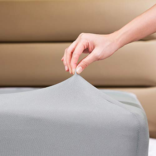Fitted Sheet- COSMOPLUS Twin Fitted Sheet Only（No Flat Sheet or Pillow Shams）,4 Way Stretch Micro-Knit,Snug Fit,Wrinkle Free,for Standard Mattress and Air Bed Mattress from 8” Up to 10”,Light Gray