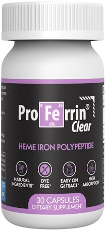 Proferrin Clear 30ct | US Made heme Iron for high Absorption, Easy on GI Tract | Natural, NSF Certified, dye Free