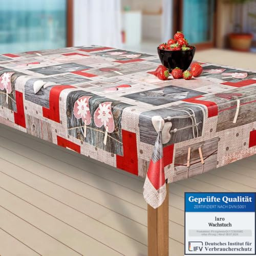 laro Wachstuch-Tischdecke Abwaschbar Garten-Tischdecke Wachstischdecke PVC Plastik-Tischdecken Eckig Meterware Wasserabweisend Abwischbar EZ, Muster:Herz. rot/grau, Größe:118-140 cm