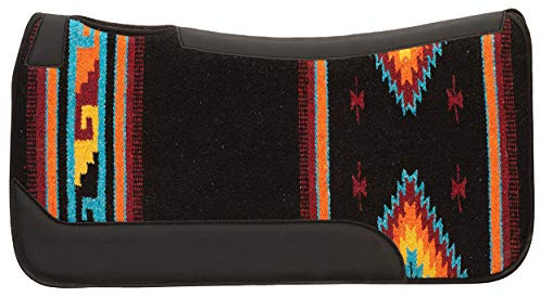 Weaver Equine 23 x 24 Pony Size Single Weave Wool Blend Horse Saddle Pad, Contoured Western Saddle Pad for Shock Absorption, Black/Orange/Navy