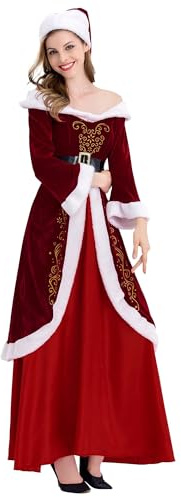 EOZY Disfraz de Papá Noel para adultos Conjunto de disfraz de Papá Noel Disfraz completo Vestido rojo de fiesta de Navidad