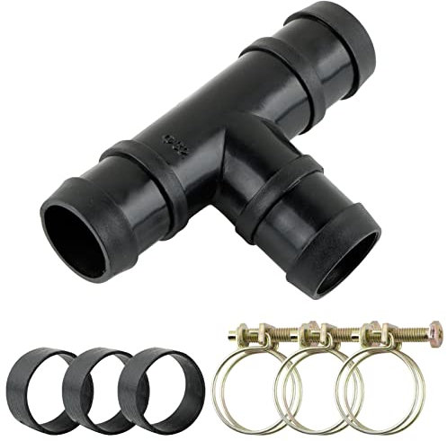 BOFUNX Connettori per Tubi Flessibili Raccordo a T + 3pcs Fascetta Stringitubo + 3pcs Anelli di Connettore di Gomma per Tubo PE 38 mm Sistema di Irrigazione a Goccia Giardino Piscina