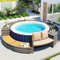 WEALTHGIRL Umrandung mit Stauraum und Sitz für Whirlpool Spa Schwimmbecken Poolumrandung Poly Rattan Grau Hartholz Rund Pulverbeschichteter Stahl (Grau)
