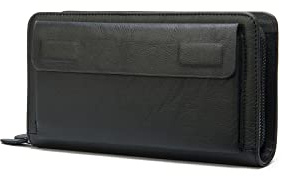 PORRASSO Men's Wallet Leather Clutch Bag Card Holder Cell Phone Purse Long Wallet with 8 Card Slots Black A