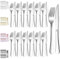 Evanda Ensemble de couteaux à steak 24 pièces, acier inoxydable 12 fourchettes à dîner et 12 couteaux à dîner, couteaux à steak fourchettes à steak, lavable au lave-vaisselle