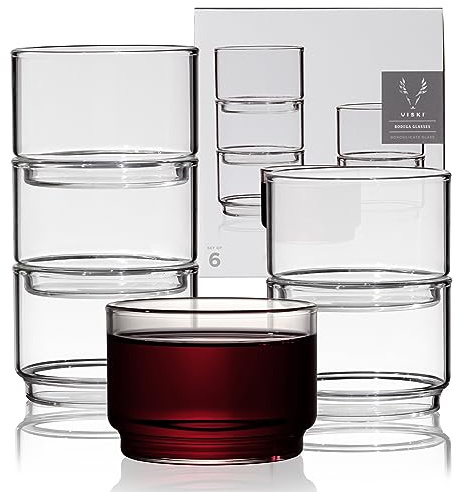 Viski Bodega Glasses - Stackable Drinking Glasses Set - Modern Glassware for Wine and Cocktails - 7oz Set of 6