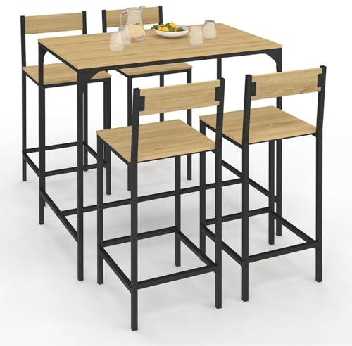 IDMarket - Set Bar-Hochtisch Detroit 100 cm und 4 Barstühle Industriedesign