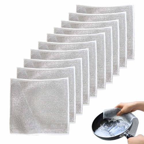 CLOUDEMO Chiffons à Vaisselle Polyvalents en Fil de Fer Anti-Rayures, pour humides et secs, frottent et nettoient la Vaisselle, Les éviers, Les comptoirs, Les Dessus de cuisinière (10pcs)