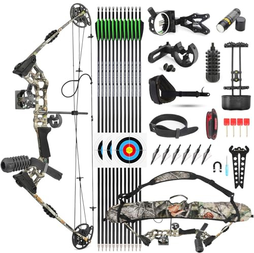 SHARROW Archery Compound Bow and Arrow Set 20-70 LBS Adjustable Hunting Compound Bow Kit for Adults Beginner Outdoor Shooting Target Practice LH/RH (Left Hand, Camo)