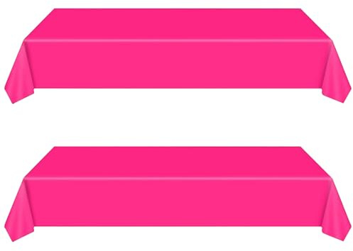 2 Pcs Nappes Rose Fuchsia Jetables, Grand 137 * 274cm Nappe Rectangulaire, Imperméables, Nappe Plastique Couverture de Table pour pour Anniversaire de Femmes,Mariages,Saint-Valentin,Fête des Mères