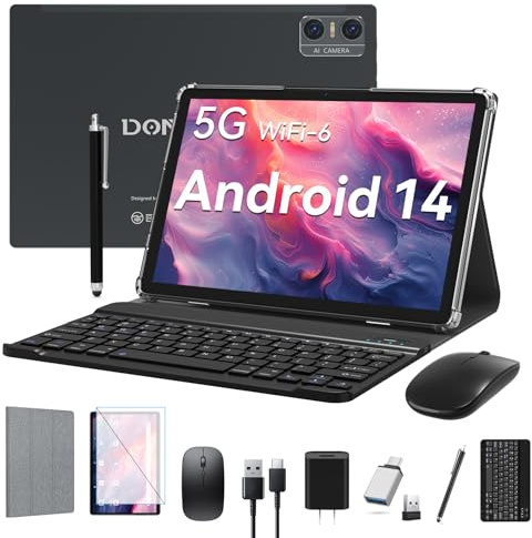 Android Tablet 2026 Latest Tablets, 10 inch Tablet (4+4)GB RAM 64GB ROM 1TB Expand, 2 in 1 Tablets with Keyboard, Case, Stylus, Octa-Core Tableta PC, WiFi 6, Bluetooth, Dual Camera,7000mAh Battery