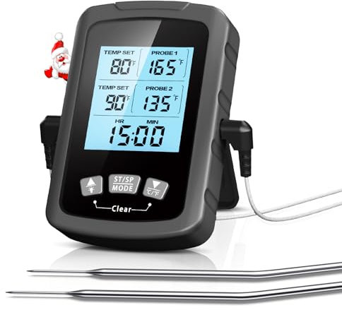 CIRYCASE Termometro Cucina 16.3cm Doppia Sonda, Termometri Barbecue Lettura Rapida & Precisa, Termometri per Vino Forno Auto Spegnimento LCD Schermo per BBQ Grill, Preimpostata Impostazione Allarme