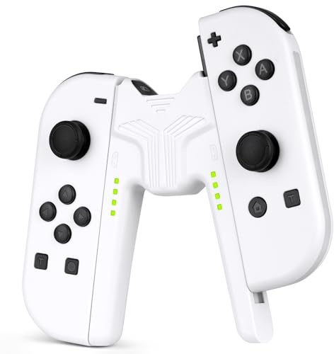 OFFCUP Gaminghandtag, V-format laddningshandtag, Joy-con Charger Grip, bekvämt handtag med batteriindikator, för Nintendo Switch, NS/OLED, Joy-con (vit)