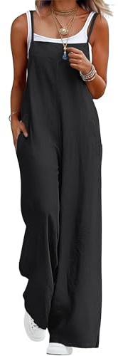 Lepunuo Black Overalls for Women Casual Rompers for Summer Adjustable Loose Fit Wide Leg Overalls Baggy Jumpsuit