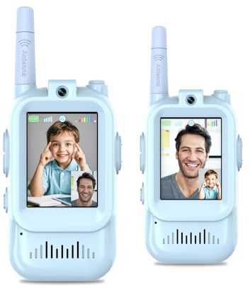 Vidéo Talkie Walkie Enfants Rechargeable, Lot de 2 Talkies-Walkies Longue Portée avec Écran D'affichage et Changeur de Voix, Jouets pour Garçons et Filles de 3 à 12 Ans (Bleu)